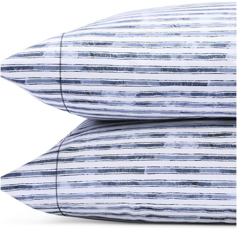 Sky Watercolor Stripe Percale Standard Pillowcase, Pair